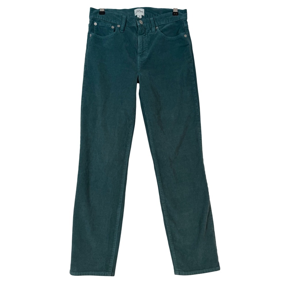 J.Crew Vintage Straight Corduroy Pants 26 Teal Green Stretch Fall Classic Prep